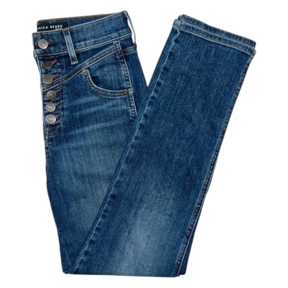 Veronica Beard High Rise Slim Straight Jeans Indigo Button Fly 24 - Picture 2 of 13